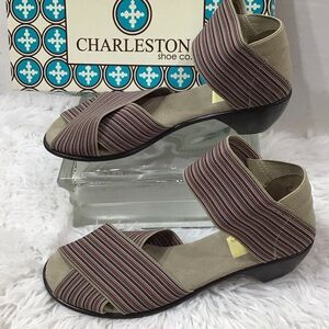 CHARLESTON SHOE CO. Lafayette Red and Tan Striped Sandals